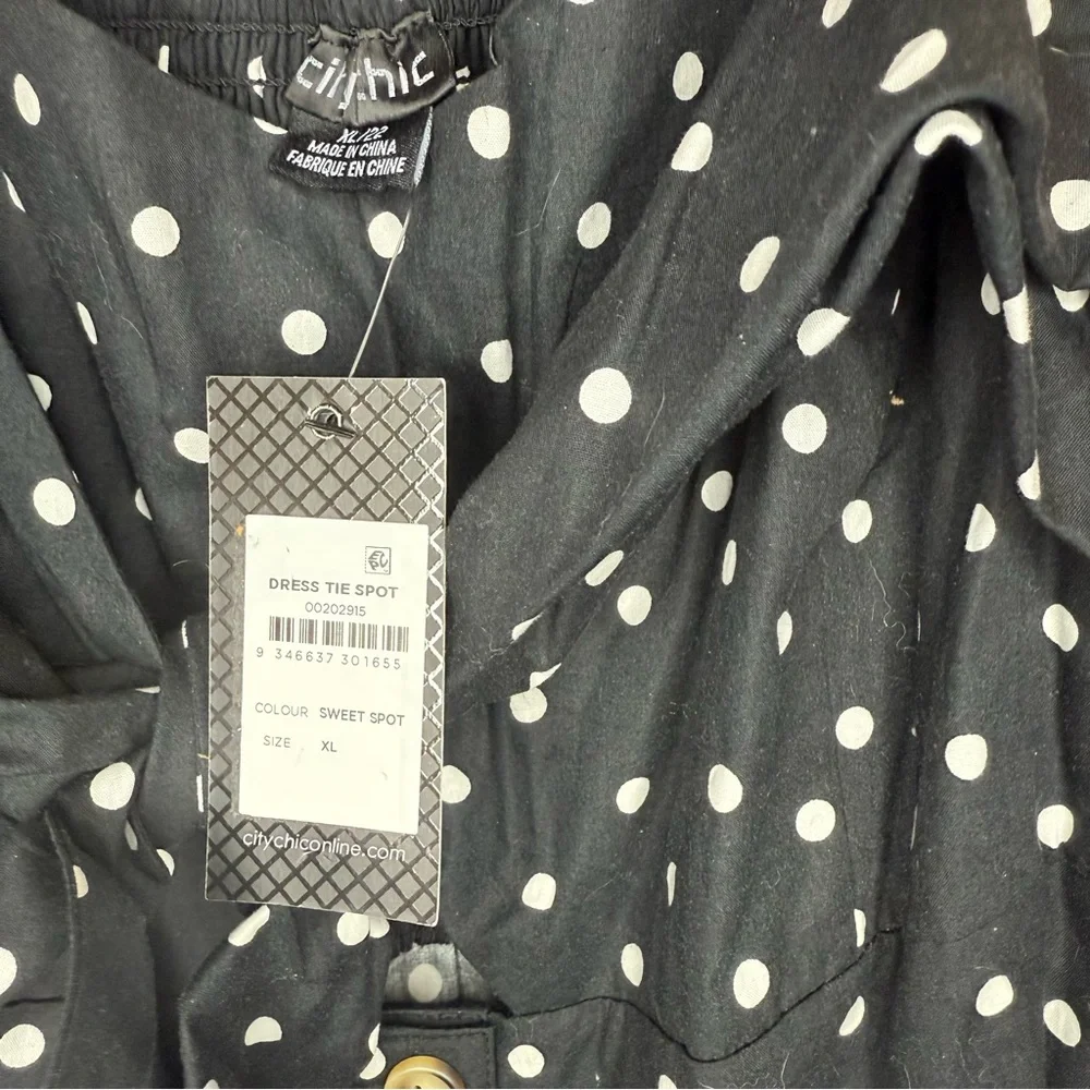 NWT City Chic size XL Black and White Tie with Polka Dot, Button-Down Dress - Picture 2 of 8